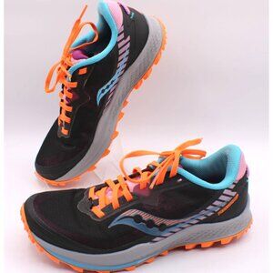 Saucony Womens Peregrine 11 Trail Running Shoes 8.5 Black/Orange PwrTrac Formfit